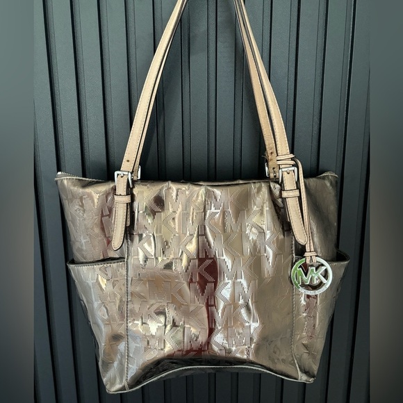 Michael Kors Bag Womens Signature Jet Set Sliver Monogram Shoulder Logo Tote - Picture 6 of 9